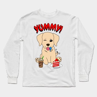 Cute retriever dog is having coffee and cake Long Sleeve T-Shirt